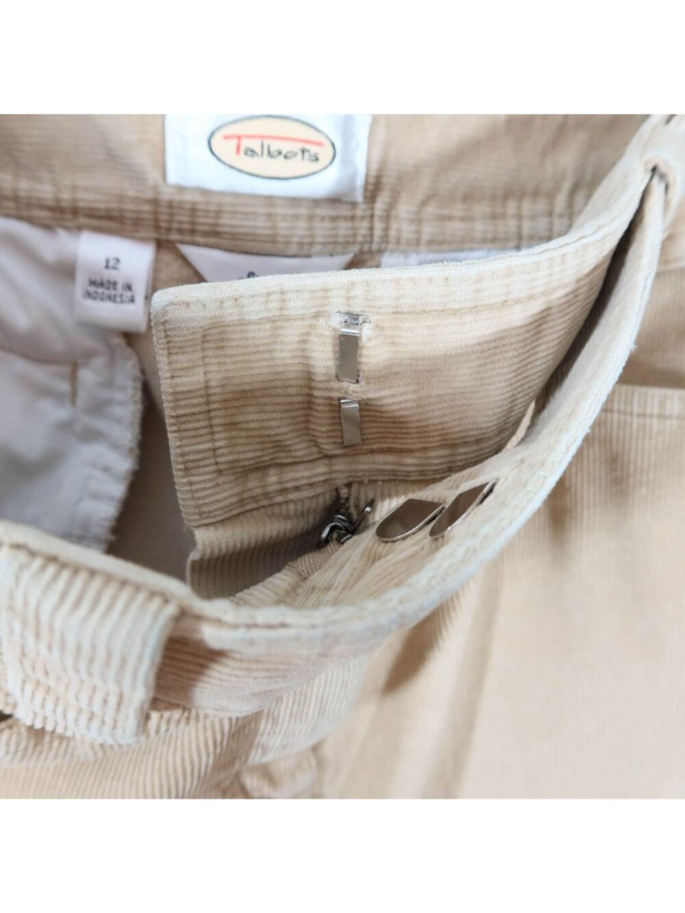 TALBOTS Size 12 Beige Cotton Blend Fine Wale Straight Leg Tab Waist Pants - Picture 5 of 8